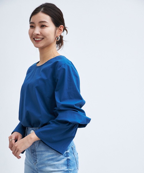 定価2万.美品☆マルティニーク ギャザースリーブ ボトルネックブラウス 後ボタン セール】ギャザースリーブブラウス（シャツ/ブラウス