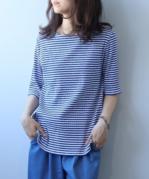 leswel(レスウェル)の「【L~5L 大きいサイズ】コットンボーダーTシャツ 半袖 春夏(Tシャツ/カットソー・レディース・ブルー/ブラック・5L/4L/3L/LL/L)」の1枚目の写真