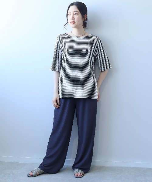 leswel(レスウェル)の「【L~5L 大きいサイズ】コットンボーダーTシャツ 半袖 春夏(Tシャツ/カットソー・レディース・ブルー/ブラック・5L/4L/3L/LL/L)」の3枚目の写真
