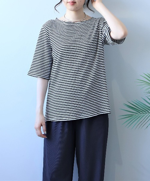 leswel(レスウェル)の「【L~5L 大きいサイズ】コットンボーダーTシャツ 半袖 春夏(Tシャツ/カットソー・レディース・ブルー/ブラック・5L/4L/3L/LL/L)」の13枚目の写真