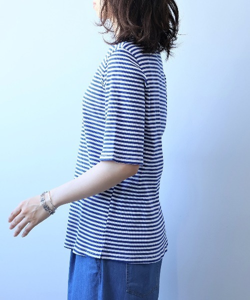 leswel(レスウェル)の「【L~5L 大きいサイズ】コットンボーダーTシャツ 半袖 春夏(Tシャツ/カットソー・レディース・ブルー/ブラック・5L/4L/3L/LL/L)」の8枚目の写真