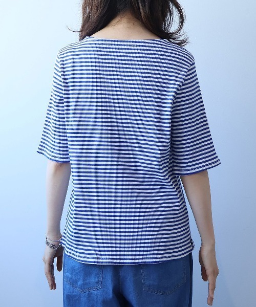 leswel(レスウェル)の「【L~5L 大きいサイズ】コットンボーダーTシャツ 半袖 春夏(Tシャツ/カットソー・レディース・ブルー/ブラック・5L/4L/3L/LL/L)」の7枚目の写真
