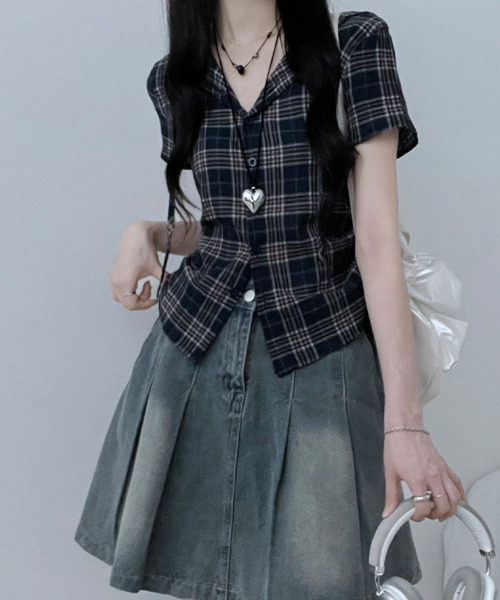 VIVID LADY(ビビッドレディー)の「フード付き チェック柄半袖シャツ(シャツ/ブラウス・レディース・ベージュ/ネイビー/カーキ・FREE)」の17枚目の写真