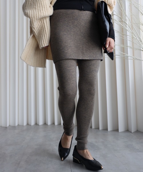YENNA(イェンナ)の「【スカート付きニットレギンス】レイヤードスタイル / ニットパンツ / スカートパンツレイヤード / セット / レイヤードニットスカートパンツ(レギンス/スパッツ・レディース・アイボリー/ブラック/ブラウン/ベージュ/グレー/オフホワイト・FREE)」の6枚目の写真