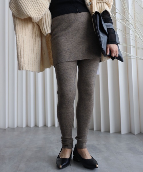 YENNA(イェンナ)の「【スカート付きニットレギンス】レイヤードスタイル / ニットパンツ / スカートパンツレイヤード / セット / レイヤードニットスカートパンツ(レギンス/スパッツ・レディース・アイボリー/ブラック/ブラウン/ベージュ/グレー/オフホワイト・FREE)」の16枚目の写真