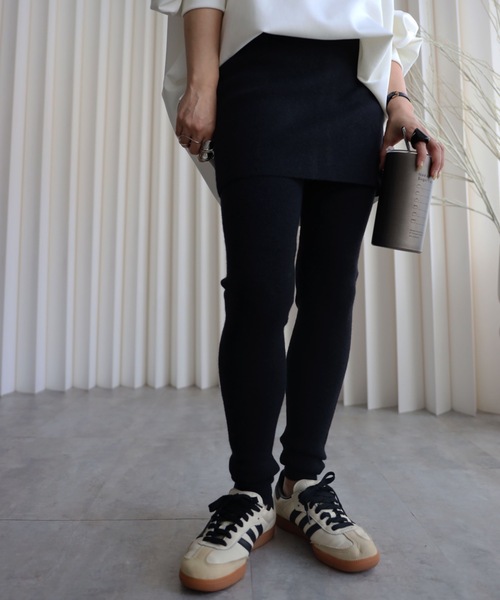 YENNA(イェンナ)の「【スカート付きニットレギンス】レイヤードスタイル / ニットパンツ / スカートパンツレイヤード / セット / レイヤードニットスカートパンツ(レギンス/スパッツ・レディース・アイボリー/ブラック/ブラウン/ベージュ/グレー/オフホワイト・FREE)」の11枚目の写真