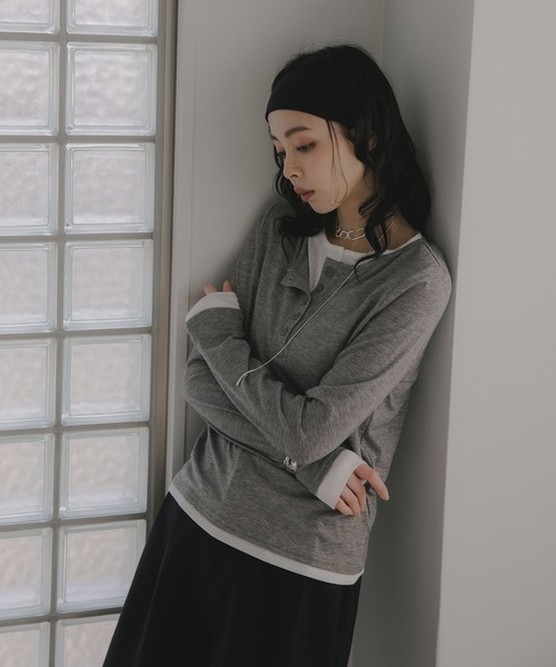 210nouve（トゥージュヌーブ）の「フェイクレイヤード 配色 ヘンリーネック ロンT（Tシャツ/カットソー・レディース・ブラウン/チャコールグレー/グレー/オレンジ/ブラウン系その他/イエロー・FREE）」の17枚目の写真