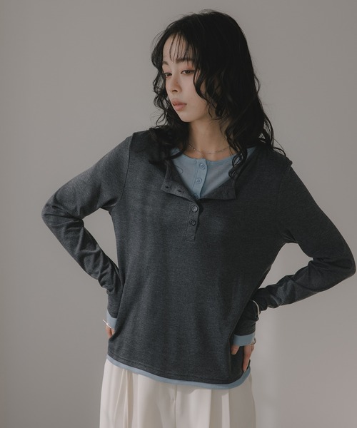 210nouve（トゥージュヌーブ）の「フェイクレイヤード 配色 ヘンリーネック ロンT（Tシャツ/カットソー・レディース・ブラウン/チャコールグレー/グレー/オレンジ/ブラウン系その他/イエロー・FREE）」の18枚目の写真