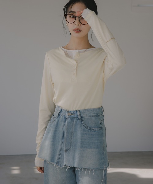 210nouve（トゥージュヌーブ）の「フェイクレイヤード 配色 ヘンリーネック ロンT（Tシャツ/カットソー・レディース・ブラウン/チャコールグレー/グレー/オレンジ/ブラウン系その他/イエロー・FREE）」の13枚目の写真