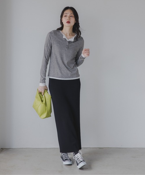 210nouve（トゥージュヌーブ）の「フェイクレイヤード 配色 ヘンリーネック ロンT（Tシャツ/カットソー・レディース・ブラウン/チャコールグレー/グレー/オレンジ/ブラウン系その他/イエロー・FREE）」の8枚目の写真