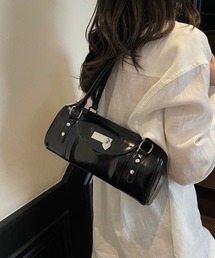 ロングハンドル ミニハートチャーム付 横長ボストンバッグ
