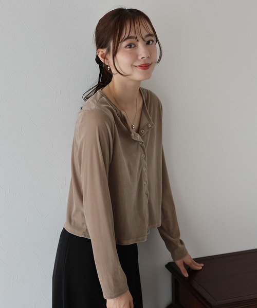 BLUEEAST(ブルーイースト)の「シアーベロアカーディガン(カーディガン/ボレロ・レディース・ベージュ/ブラウン/ブラック・MEDIUM)」の9枚目の写真