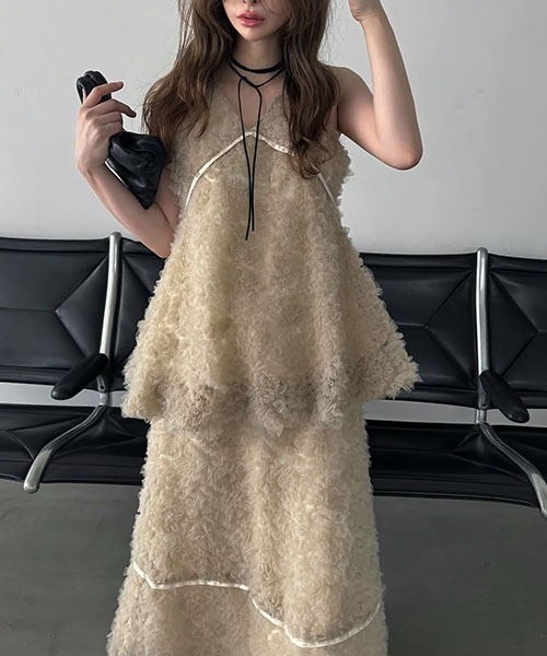 トップス circle tulle motif balloon peplum circle tulle motif balloon peplum nosleeve tops（シャツ/ブラウス