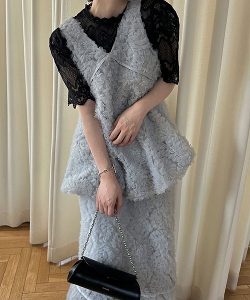 circle tulle motif balloon peplum nosleeve tops（シャツ/ブラウス