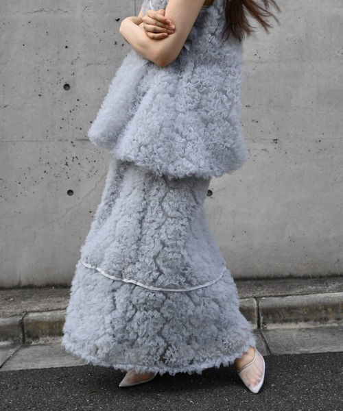 circle tulle motif balloon peplum nosleeve tops（シャツ/ブラウス