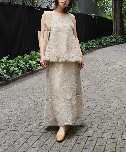 circle tulle motif balloon peplum nosleeve tops（シャツ/ブラウス