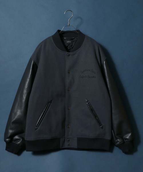 ANPAS(アンパス)の「ANPAS Exclusive Melton Varsity Jacket with One-Point Logo Embroidery /アンパス別注 ワンポイントロゴ刺繍 メルトン スタジャン メンズ レディース ユニセックス アウター ブルゾン(スタジャン・メンズ・ブラック/チャコール・M/L/LL)」の20枚目の写真