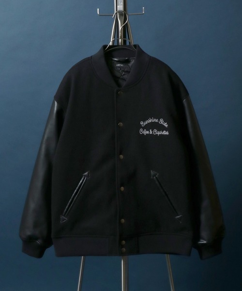 ANPAS(アンパス)の「ANPAS Exclusive Melton Varsity Jacket with One-Point Logo Embroidery /アンパス別注 ワンポイントロゴ刺繍 メルトン スタジャン メンズ レディース ユニセックス アウター ブルゾン(スタジャン・メンズ・ブラック/チャコール・M/L/LL)」の19枚目の写真