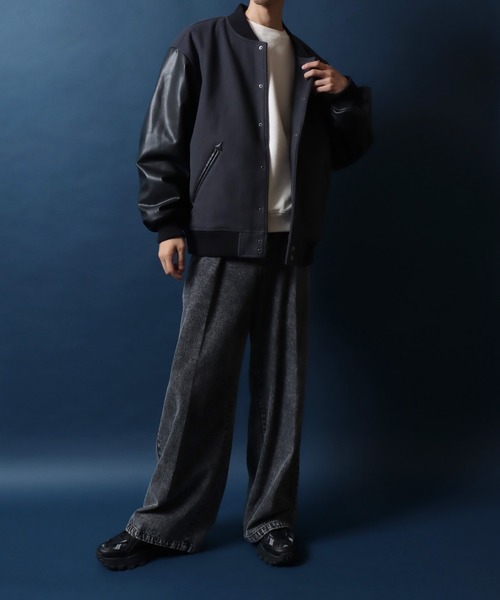 ANPAS(アンパス)の「ANPAS Exclusive Melton Varsity Jacket with One-Point Logo Embroidery /アンパス別注 ワンポイントロゴ刺繍 メルトン スタジャン メンズ レディース ユニセックス アウター ブルゾン(スタジャン・メンズ・ブラック/チャコール・M/L/LL)」の11枚目の写真
