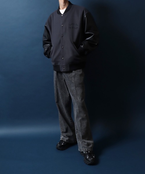 ANPAS(アンパス)の「ANPAS Exclusive Melton Varsity Jacket with One-Point Logo Embroidery /アンパス別注 ワンポイントロゴ刺繍 メルトン スタジャン メンズ レディース ユニセックス アウター ブルゾン(スタジャン・メンズ・ブラック/チャコール・M/L/LL)」の17枚目の写真