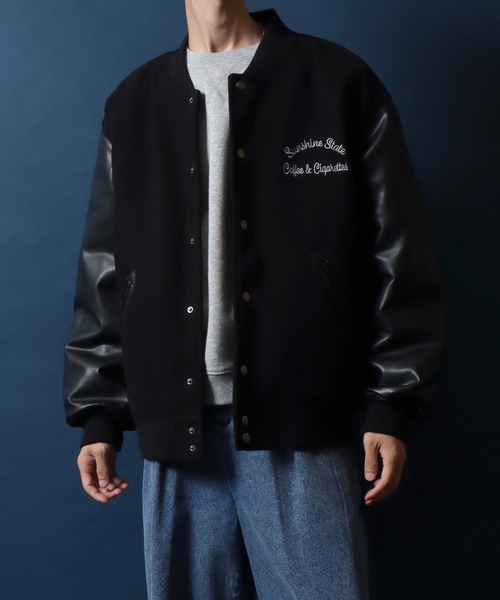 ANPAS(アンパス)の「ANPAS Exclusive Melton Varsity Jacket with One-Point Logo Embroidery /アンパス別注 ワンポイントロゴ刺繍 メルトン スタジャン メンズ レディース ユニセックス アウター ブルゾン(スタジャン・メンズ・ブラック/チャコール・M/L/LL)」の10枚目の写真