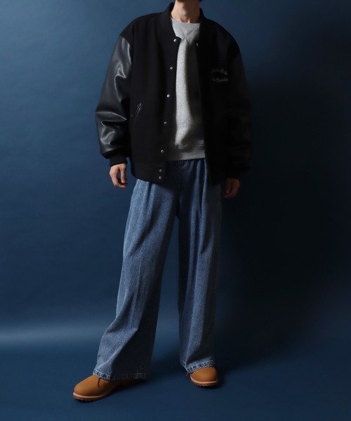 ANPAS(アンパス)の「ANPAS Exclusive Melton Varsity Jacket with One-Point Logo Embroidery /アンパス別注 ワンポイントロゴ刺繍 メルトン スタジャン メンズ レディース ユニセックス アウター ブルゾン(スタジャン・メンズ・ブラック/チャコール・M/L/LL)」の6枚目の写真