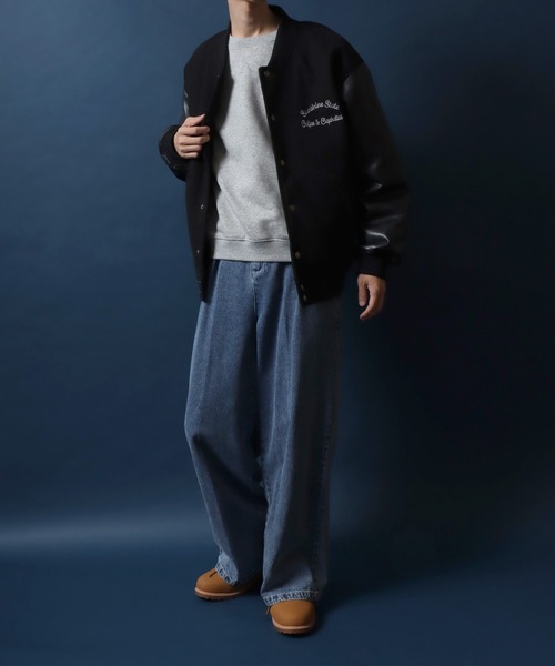 ANPAS(アンパス)の「ANPAS Exclusive Melton Varsity Jacket with One-Point Logo Embroidery /アンパス別注 ワンポイントロゴ刺繍 メルトン スタジャン メンズ レディース ユニセックス アウター ブルゾン(スタジャン・メンズ・ブラック/チャコール・M/L/LL)」の12枚目の写真