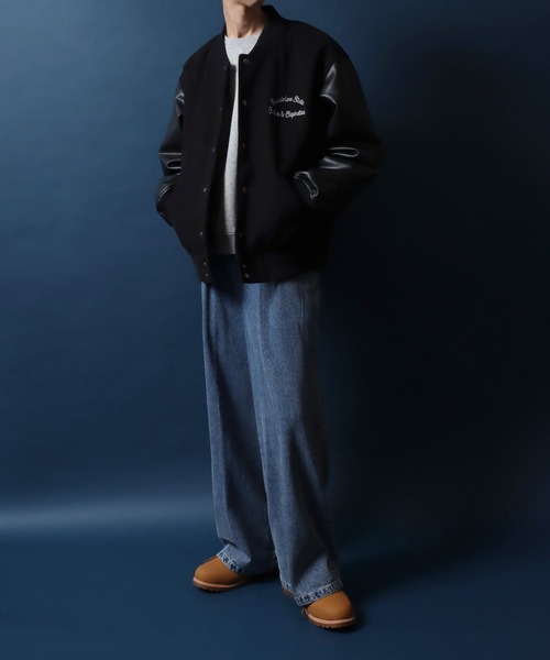 ANPAS(アンパス)の「ANPAS Exclusive Melton Varsity Jacket with One-Point Logo Embroidery /アンパス別注 ワンポイントロゴ刺繍 メルトン スタジャン メンズ レディース ユニセックス アウター ブルゾン(スタジャン・メンズ・ブラック/チャコール・M/L/LL)」の14枚目の写真