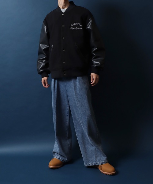 ANPAS(アンパス)の「ANPAS Exclusive Melton Varsity Jacket with One-Point Logo Embroidery /アンパス別注 ワンポイントロゴ刺繍 メルトン スタジャン メンズ レディース ユニセックス アウター ブルゾン(スタジャン・メンズ・ブラック/チャコール・M/L/LL)」の8枚目の写真