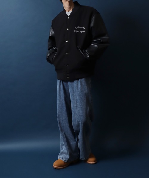 ANPAS(アンパス)の「ANPAS Exclusive Melton Varsity Jacket with One-Point Logo Embroidery /アンパス別注 ワンポイントロゴ刺繍 メルトン スタジャン メンズ レディース ユニセックス アウター ブルゾン(スタジャン・メンズ・ブラック/チャコール・M/L/LL)」の16枚目の写真