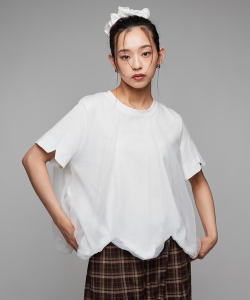 Narcissus(ナルシス)の「バルーンチュールTシャツ《動画あり》(Tシャツ/カットソー・レディース・ブラック/ホワイト・FREE)」の1枚目の写真
