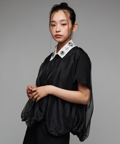 Narcissus(ナルシス)の「バルーンチュールTシャツ《動画あり》(Tシャツ/カットソー・レディース・ブラック/ホワイト・FREE)」の2枚目の写真