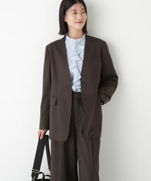 ノーカラージャケット（ブラウン/茶色系）ファッション通販