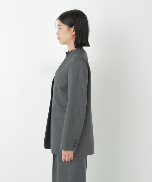 human woman(ヒューマンウーマン)の「◆Vネックノーカラージャケット(ノーカラージャケット・レディース・グレー/ブラウン・MEDIUM)」の10枚目の写真