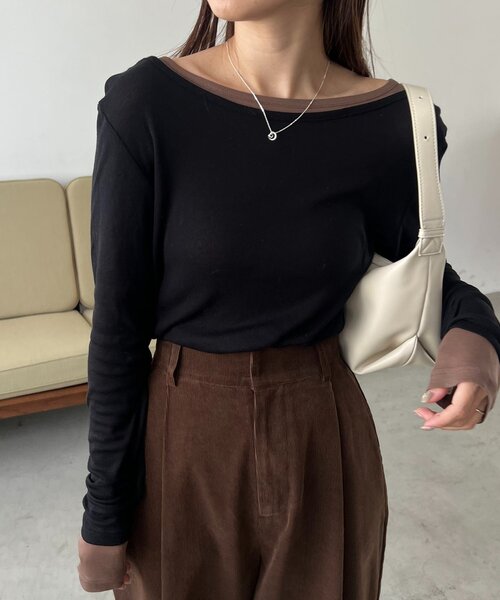 CAPRICIEUX LE'MAGE ボートネックシアーロンT セール】ボートネックシアーロンT（Tシャツ/カットソー
