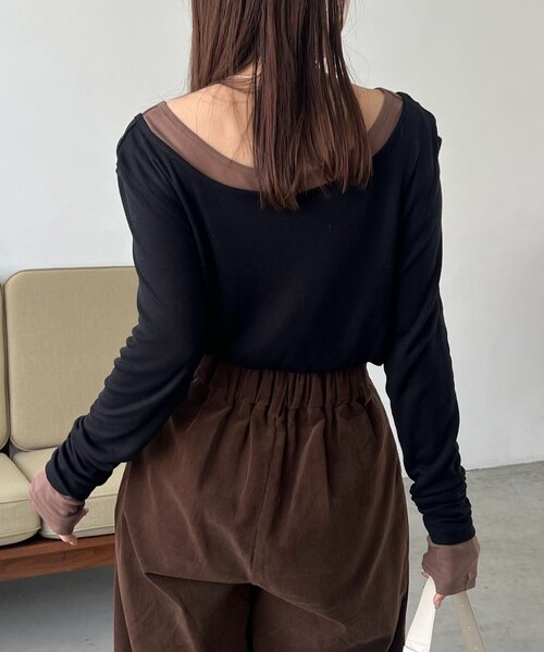 CAPRICIEUX LE'MAGE(カプリシューレマージュ)の「【前後2WAY】2WAYボートネックシアーロンT(Tシャツ/カットソー・レディース・グレイッシュベージュ/ブラック/イエロー/グレー/ブラウン/ホワイト・FREE)」の8枚目の写真