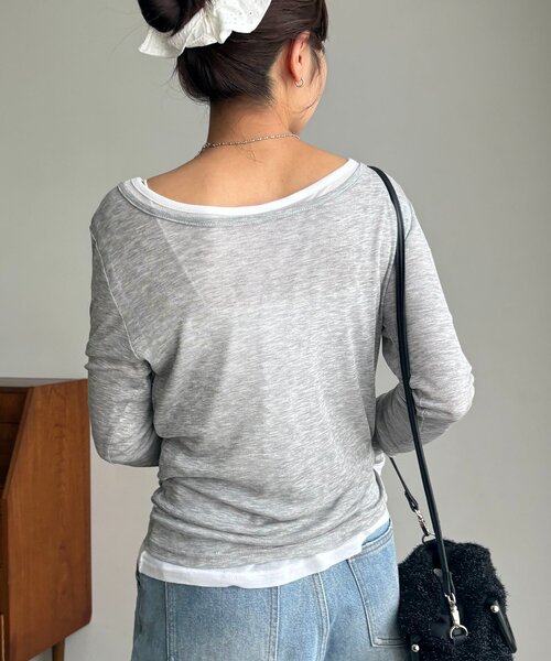 CAPRICIEUX LE'MAGE ボートネックシアーロンT CAPRICIEUX LE'MAGE｜【前後2WAY】2WAYボートネックシアーロンT