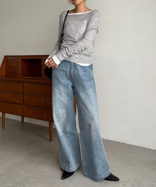 CAPRICIEUX LE'MAGE(カプリシューレマージュ)の「【前後2WAY】2WAYボートネックシアーロンT(Tシャツ/カットソー・レディース・グレイッシュベージュ/ブラック/イエロー/グレー/ブラウン/ホワイト・FREE)」の14枚目の写真