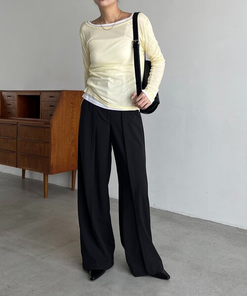 CAPRICIEUX LE'MAGE(カプリシューレマージュ)の「【前後2WAY】2WAYボートネックシアーロンT(Tシャツ/カットソー・レディース・グレイッシュベージュ/ブラック/イエロー/グレー/ブラウン/ホワイト・FREE)」の21枚目の写真