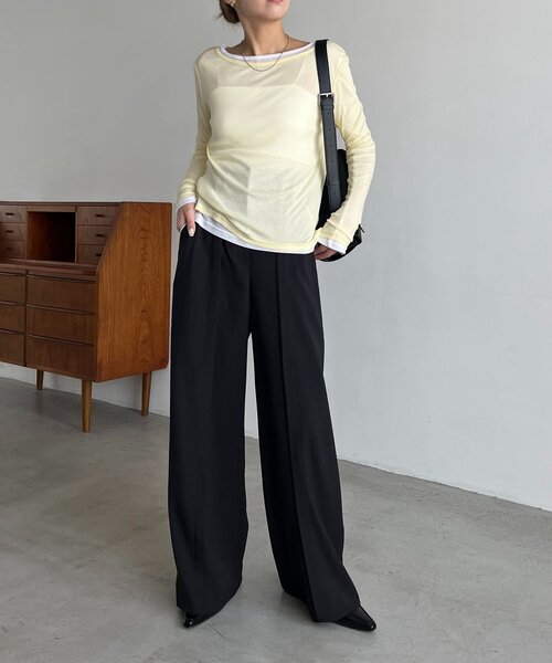 CAPRICIEUX LE'MAGE(カプリシューレマージュ)の「【前後2WAY】2WAYボートネックシアーロンT(Tシャツ/カットソー・レディース・グレイッシュベージュ/ブラック/イエロー/グレー/ブラウン/ホワイト・FREE)」の16枚目の写真