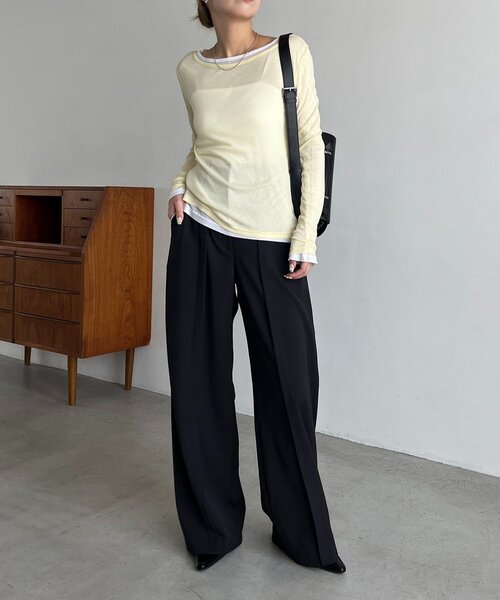 CAPRICIEUX LE'MAGE(カプリシューレマージュ)の「【前後2WAY】2WAYボートネックシアーロンT(Tシャツ/カットソー・レディース・グレイッシュベージュ/ブラック/イエロー/グレー/ブラウン/ホワイト・FREE)」の19枚目の写真