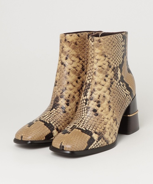 セール】スネイク エンボス レザー アンクルブーツ（ブーツ）｜TORY