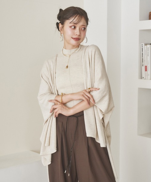 LAULEN（ローレン）の「shawl collar knit cardigan /ショールカラーニットカーディガン（カーディガン/ボレロ・レディース・オートミール/ブラック/チャコールグレー/ブラウン・FREE）」の4枚目の写真