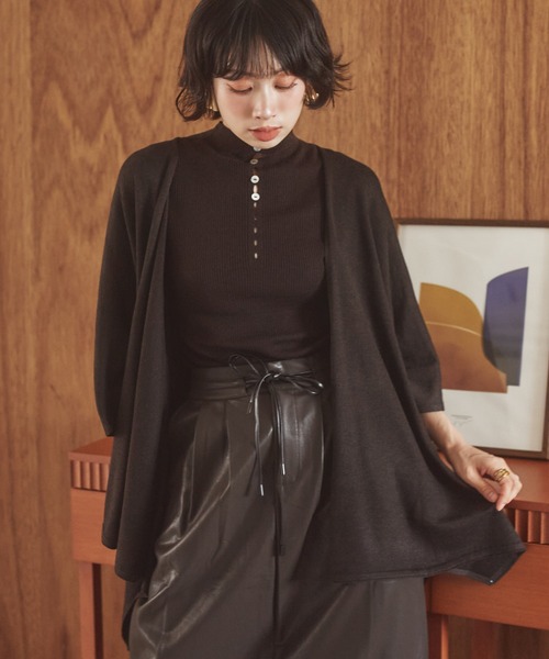 LAULEN（ローレン）の「shawl collar knit cardigan /ショールカラーニットカーディガン（カーディガン/ボレロ・レディース・オートミール/ブラック/チャコールグレー/ブラウン・FREE）」の5枚目の写真
