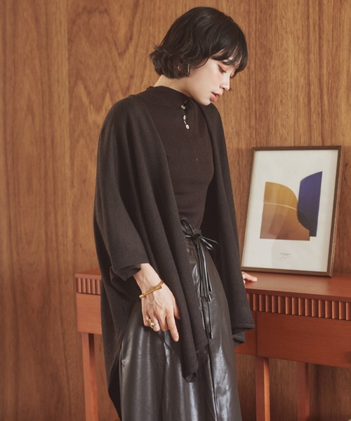 LAULEN（ローレン）の「shawl collar knit cardigan /ショールカラーニットカーディガン（カーディガン/ボレロ・レディース・オートミール/ブラック/チャコールグレー/ブラウン・FREE）」の8枚目の写真