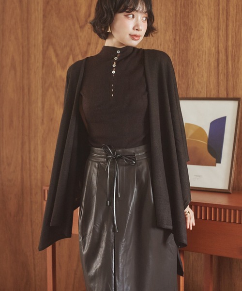 LAULEN（ローレン）の「shawl collar knit cardigan /ショールカラーニットカーディガン（カーディガン/ボレロ・レディース・オートミール/ブラック/チャコールグレー/ブラウン・FREE）」の9枚目の写真