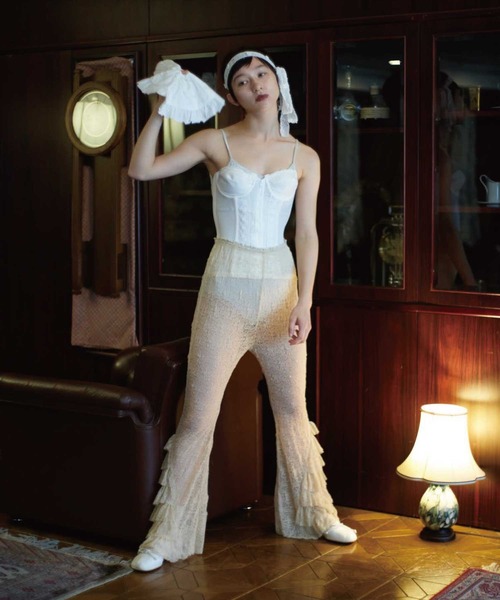 Lam balm(ラムバム)の「【Lam Balm】レースヘムティアードパンツ(レギンス/スパッツ・レディース・ベージュ/ホワイト・1/0)」の21枚目の写真