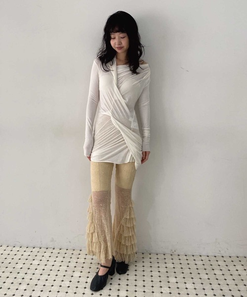 Lam balm(ラムバム)の「【Lam Balm】レースヘムティアードパンツ(レギンス/スパッツ・レディース・ベージュ/ホワイト・1/0)」の6枚目の写真