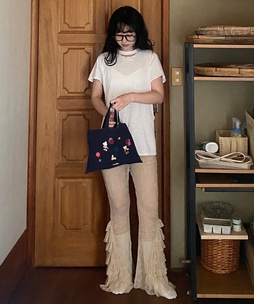 Lam balm(ラムバム)の「【Lam Balm】レースヘムティアードパンツ(レギンス/スパッツ・レディース・ベージュ/ホワイト・1/0)」の5枚目の写真