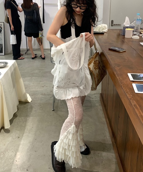 Lam balm(ラムバム)の「【Lam Balm】レースヘムティアードパンツ(レギンス/スパッツ・レディース・ベージュ/ホワイト・1/0)」の4枚目の写真